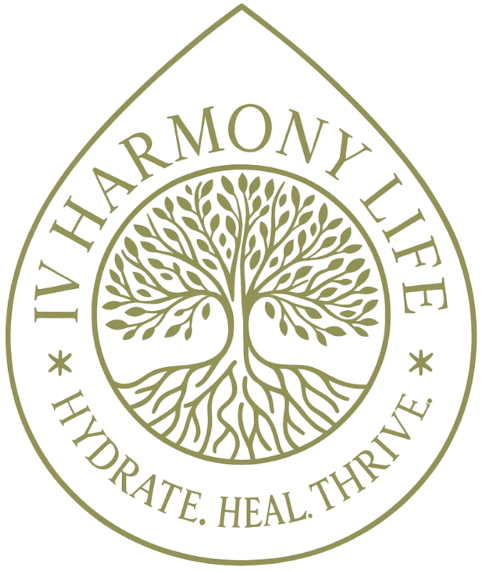 Logo for IV Harmony Life featuring a tree and wellness themes.